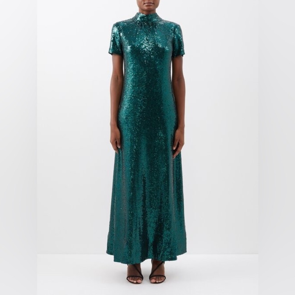 Staud Small Ilana Sequin Maxi Dress Gown Green